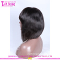 Qingdao top quality silky straight virgin peruvian human hair lace front wigs with bangs